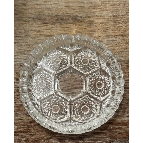 Vtg set 6 Italian Pressed Glass Sawtooth Ashtray Cut Crystal Starburst Pattern - Picture 2 of 8